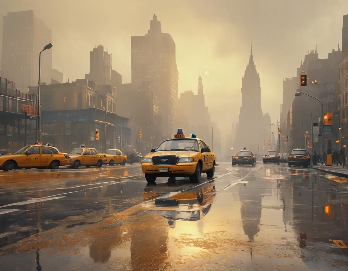 Futuristic Yellow Cab in Dreamcore Impressionism