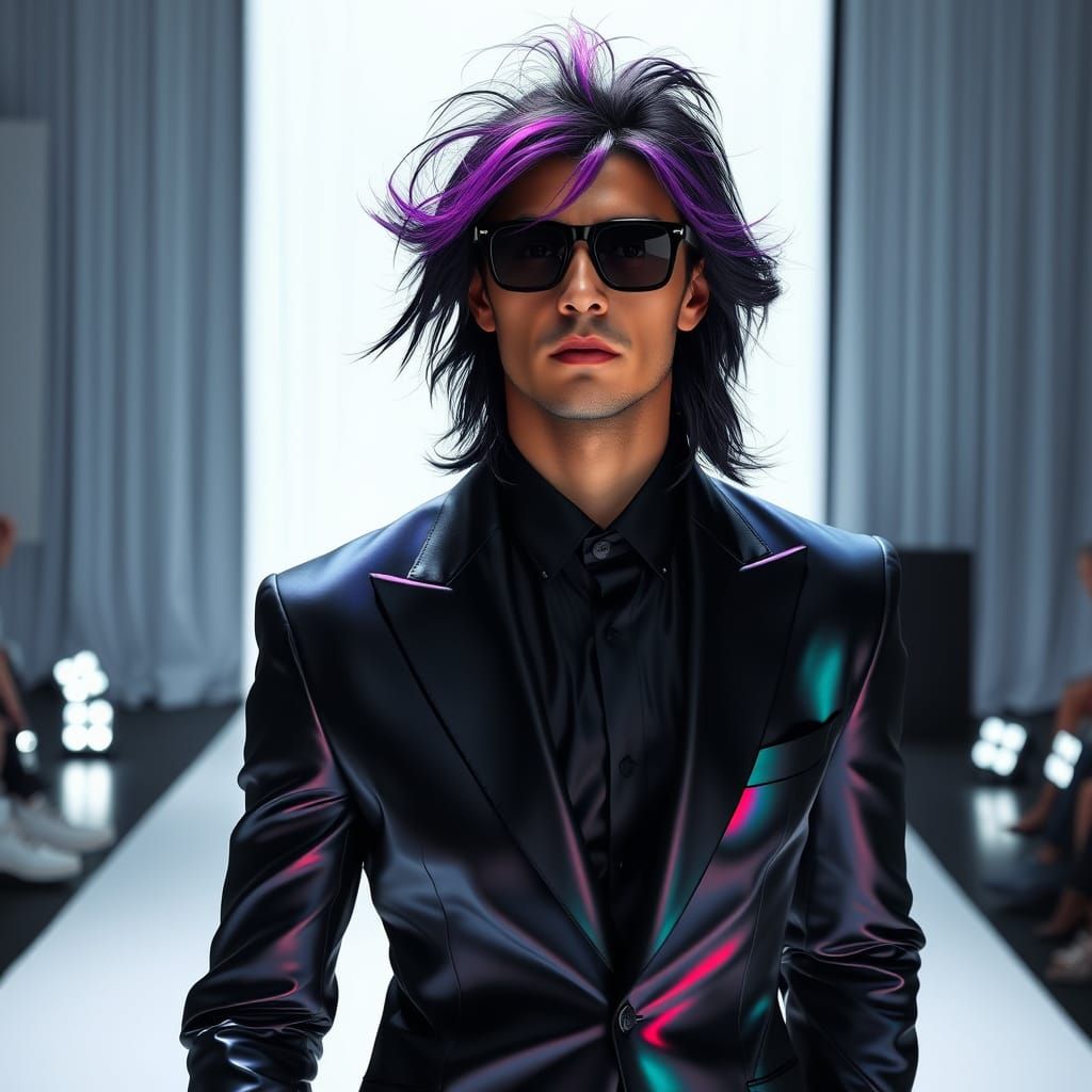 Avant-Garde Fashion: Iridescent Suit on Catwalk