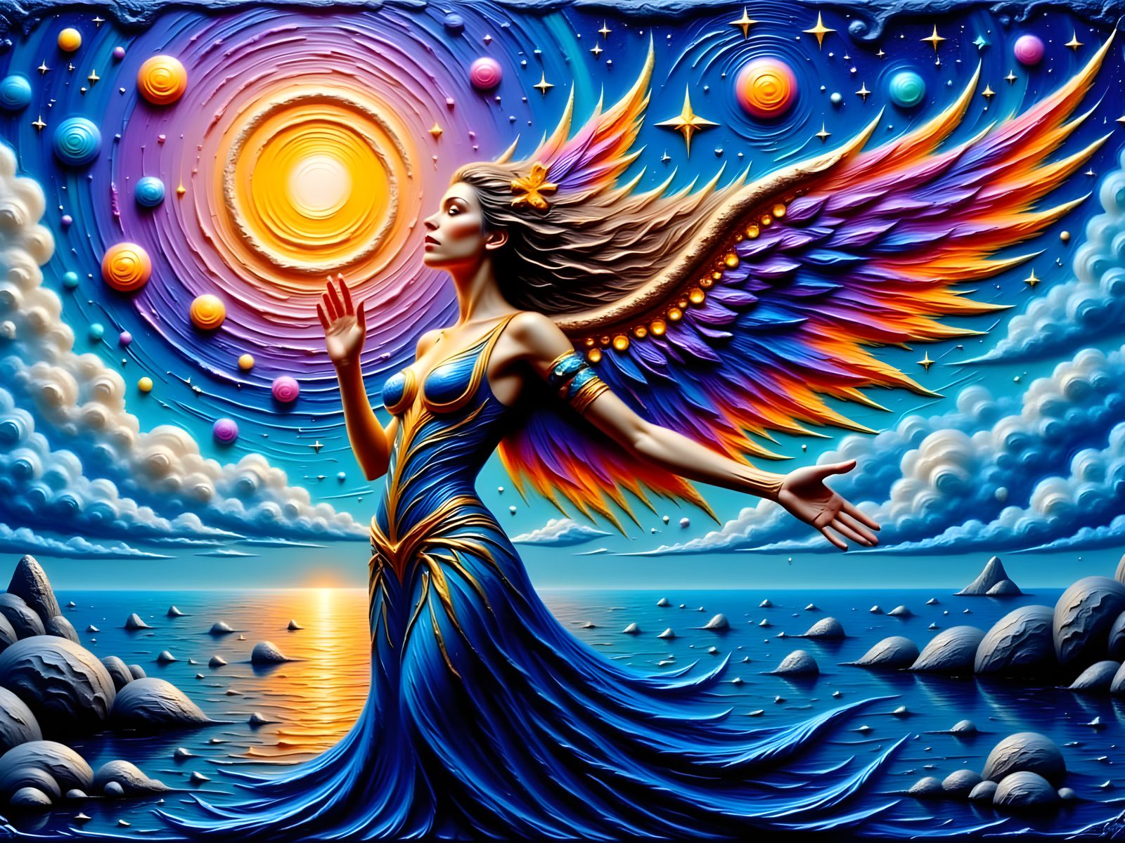 Ethereal Cosmic Goddess in Vibrant Night Sky