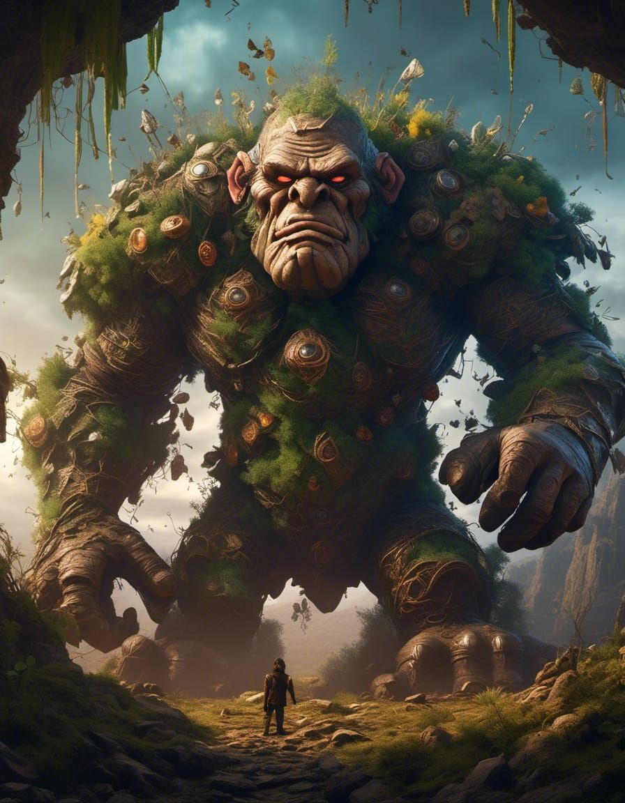 Mischievous Warty Golem Portrait in Digital Painting Style