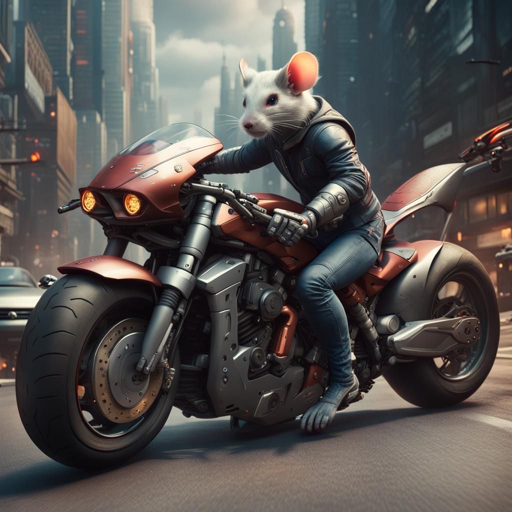 Cyberpunk Biker Mice Racing on Futuristic Streets