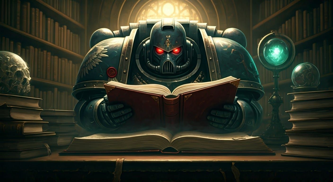 Space Marine Apothecary Reading in Mystical Library