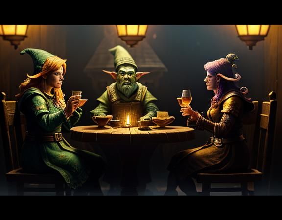 Gnomes Casting Spells in a Tavern: Cinematic Digital Art