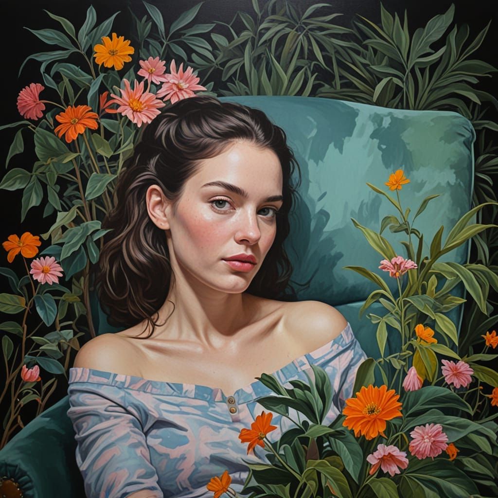 Modern Female Portrait in Vibrant Floral Setting