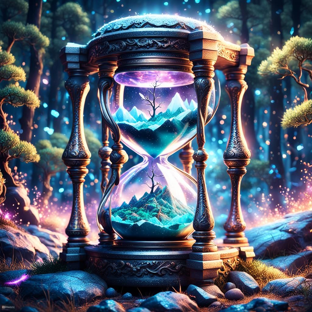 Magical Hourglass in Forest: 3D Photorealistic Art