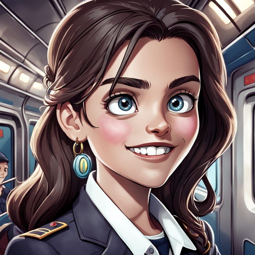 Cartoon Character Serving Passengers on a Train