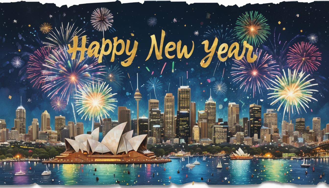 Sydney New Year 2025 Fireworks in 3D Collage