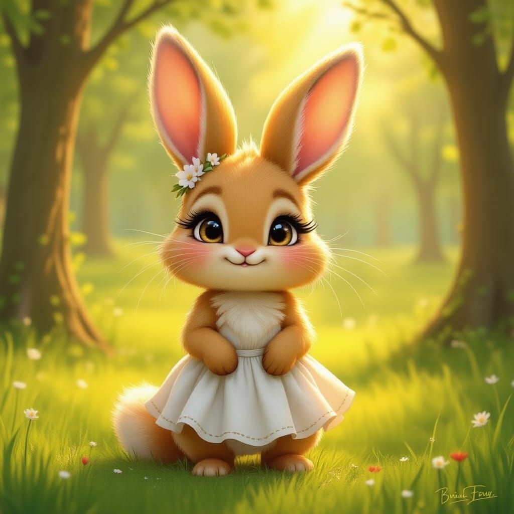Cute Yellow Bunny Dryad With Long Eyelashes