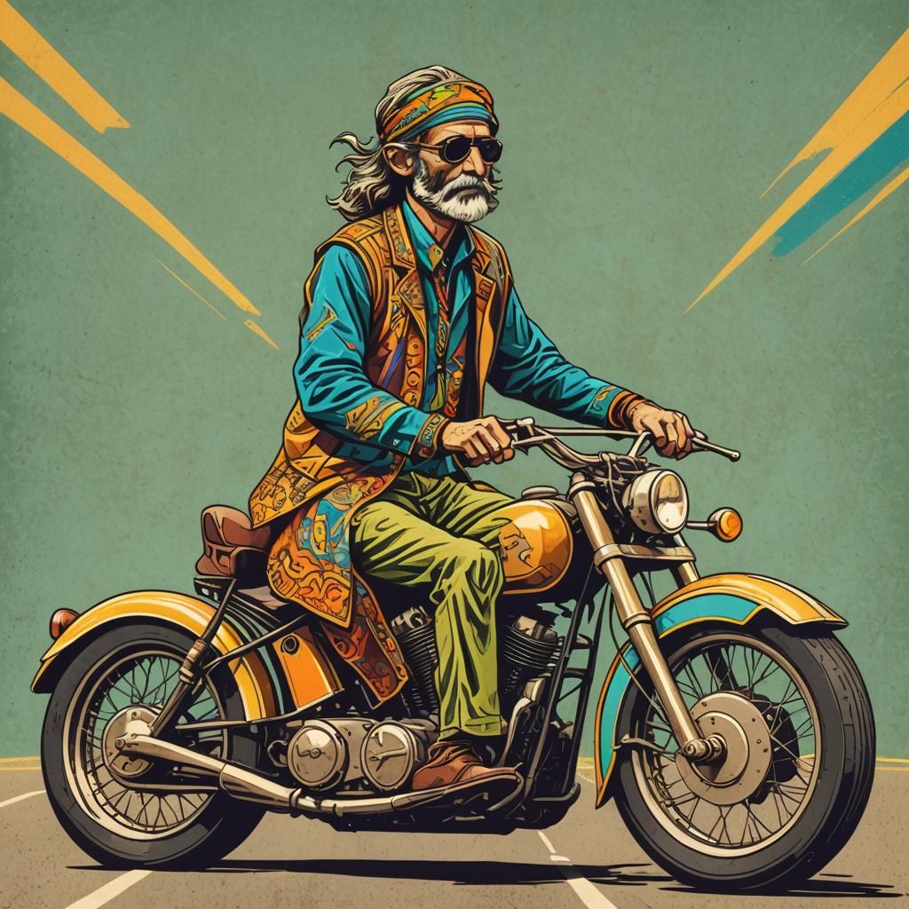 Hippie Cricket on Motorbike in Pop Art Style