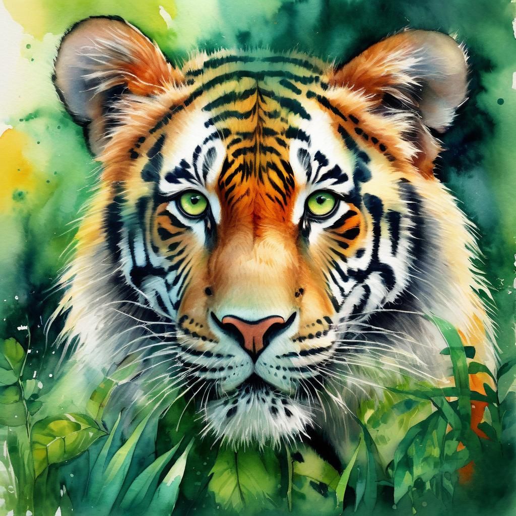 Cute Animal in Jungle: Watercolor Impressionist Art
