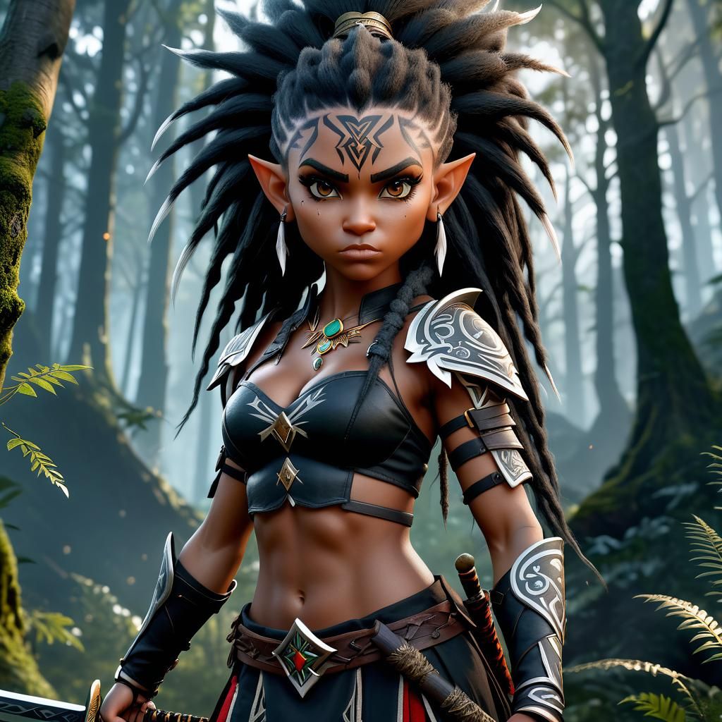 Fierce Dark Elf Warrior Portrait in Fantasycore Style