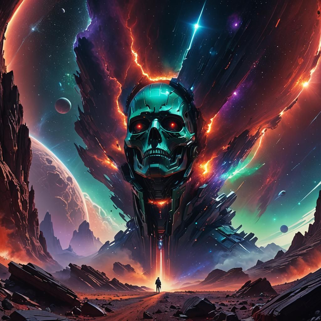 Stardust Face Screaming in Vibrant Galaxy