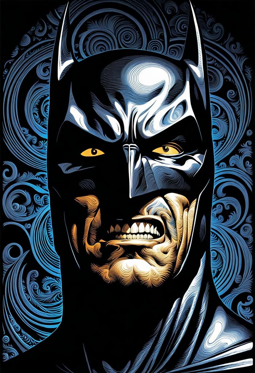 Terrified Batman in Etched Woodcut Print