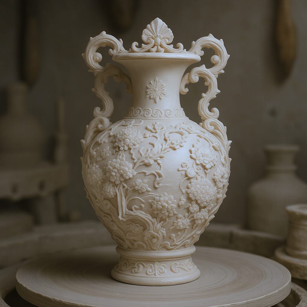 Ethereal Clay Vase Sculpture in Fantasy Style
