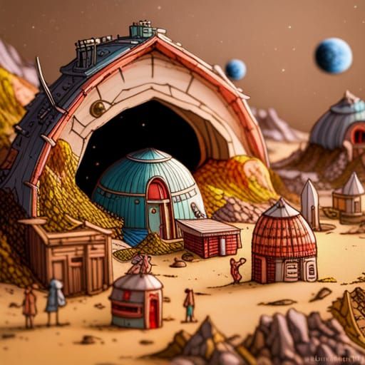 Miniature Alien Village: Hyperdetailed Sci-Fi Art