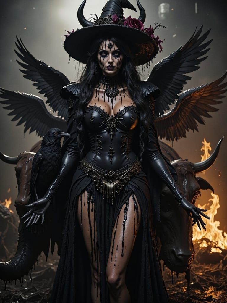 Dark Fantasy Witch in Moody Landscape