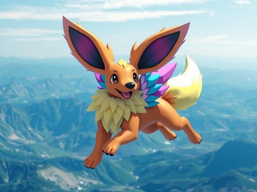 Dachshund Pokémon Hybrid Soaring Through Anime Landscape