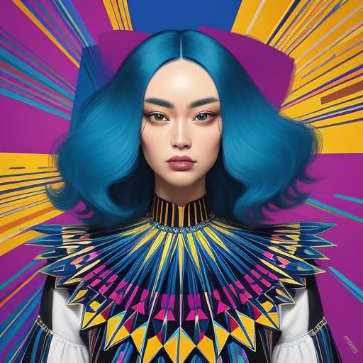 Woman With Dogs in Vibrant Screen Print Style