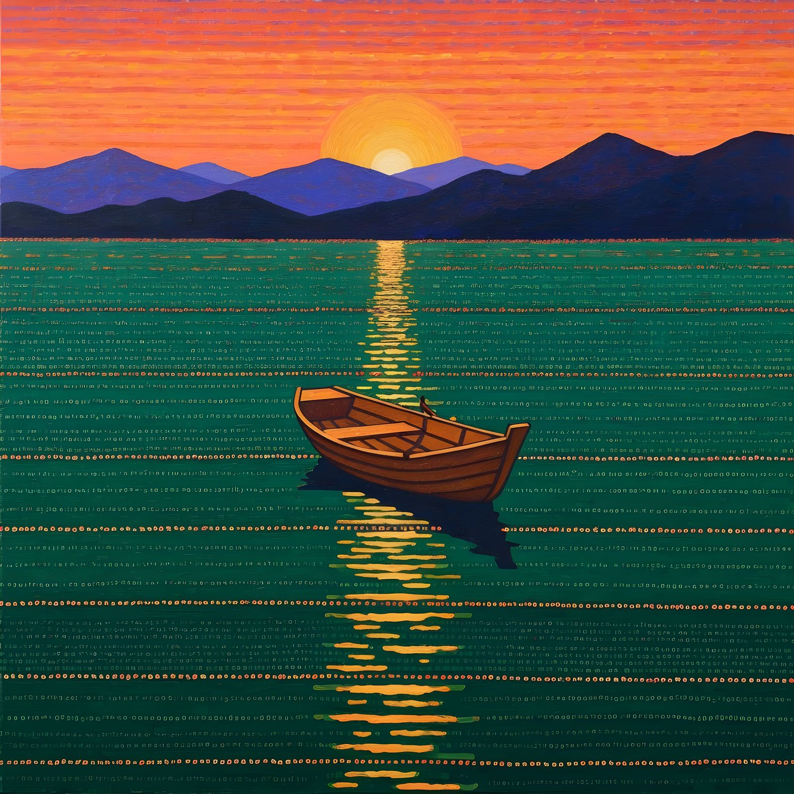 Melancholic Twilight Landscape with Rowboat