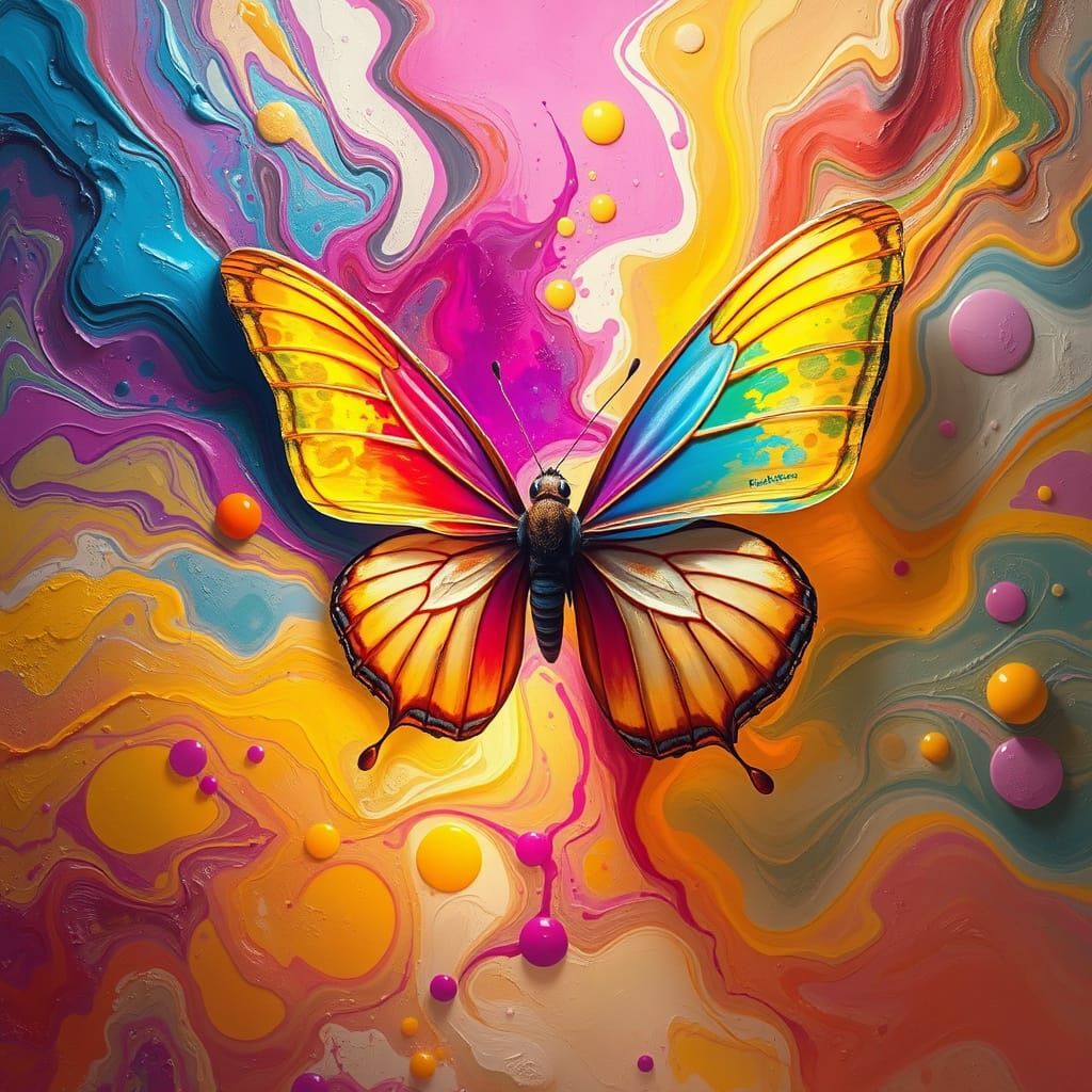 Vibrant Butterfly Emerges from Swirling Paint
