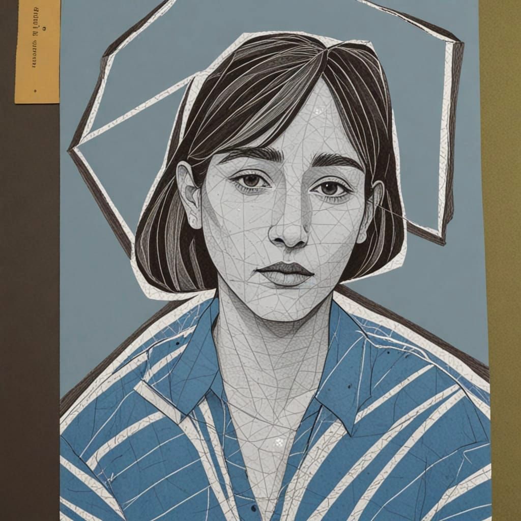 Abstract Woman Portrait in Pen and Ink Style