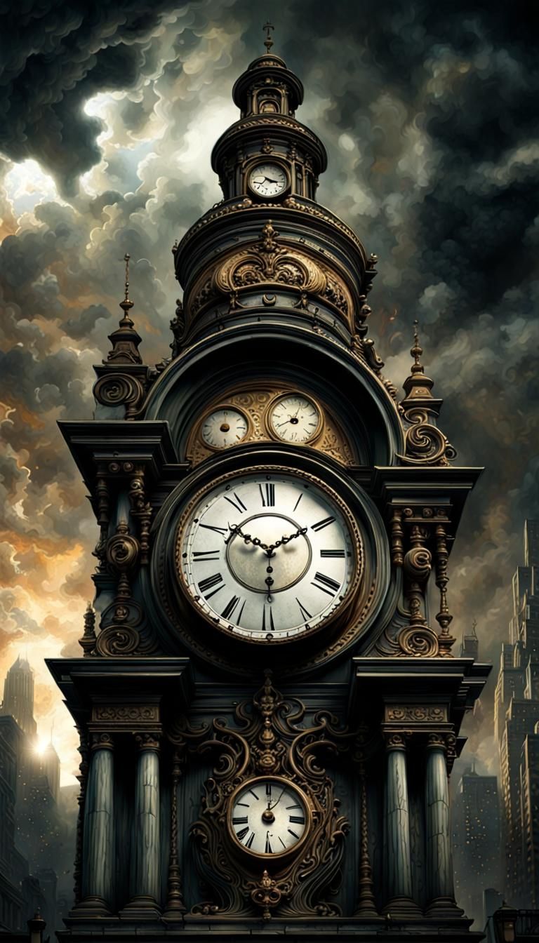 Apocalyptic Clock Counting Down in Dramatic Digital Painting