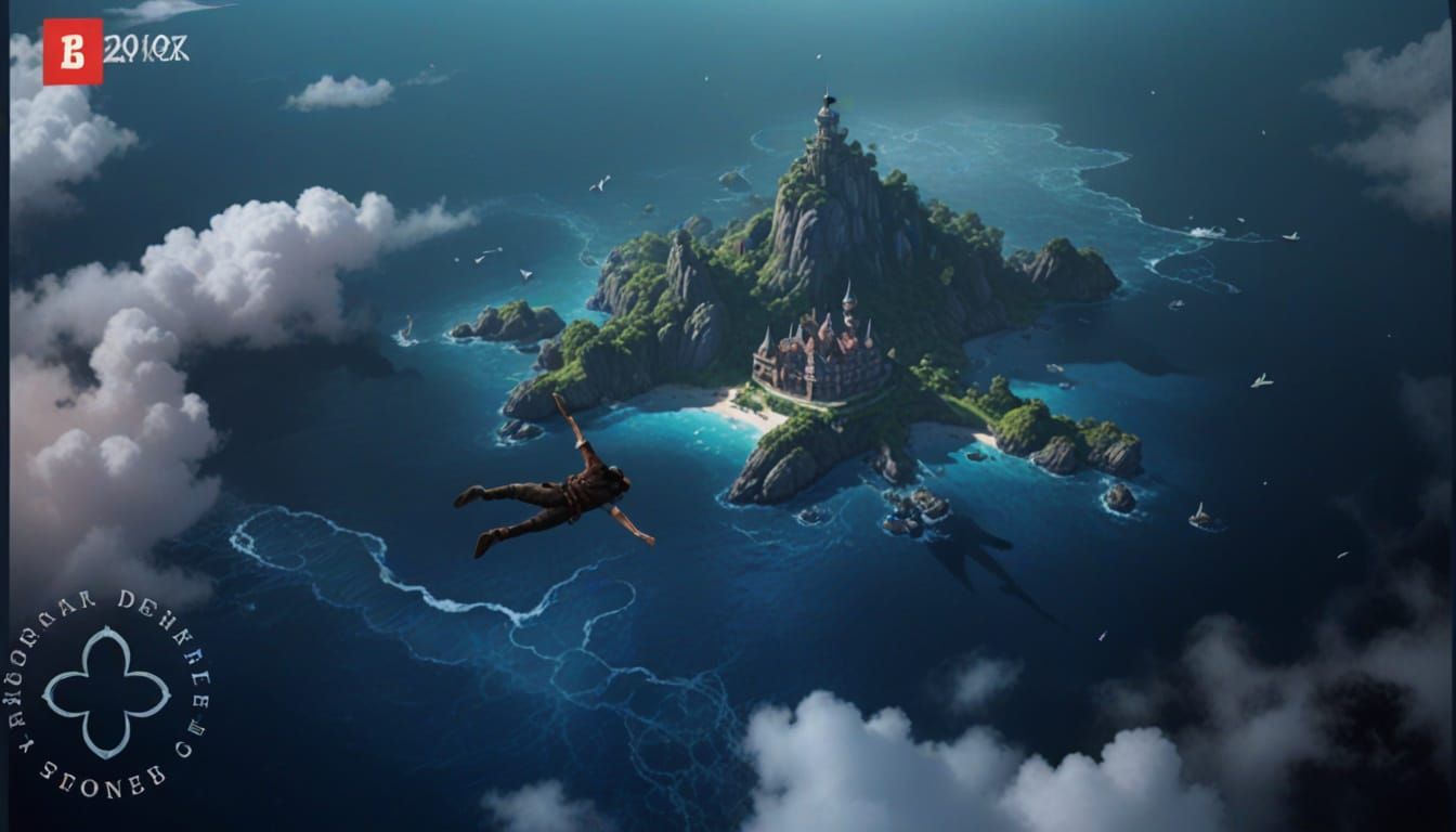 Disney-Inspired Neverland Island from Above in Vibrant Comic...