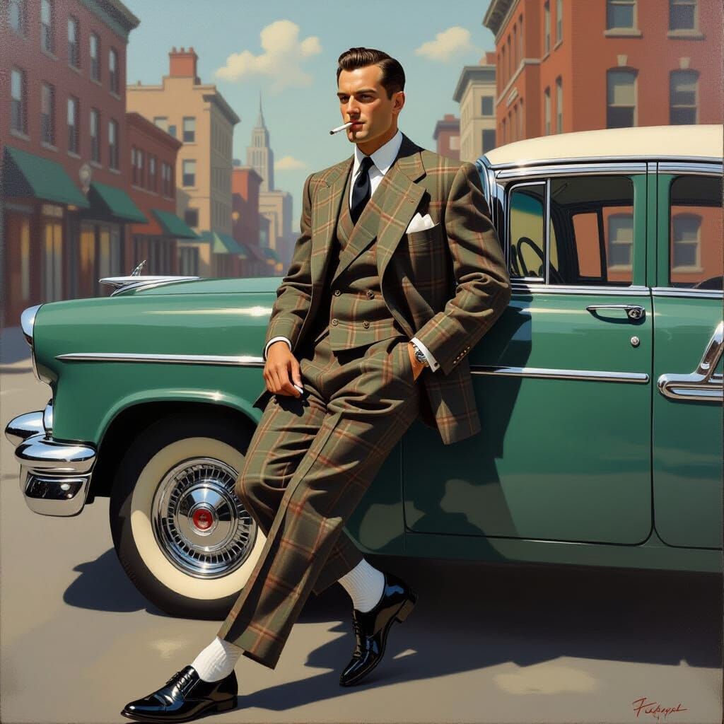Man in 1950s Suit in Oil Impasto Style