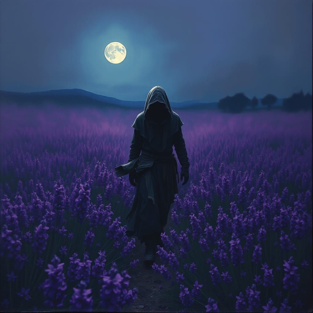 Lone Figure in Lavender Field, Oil Painting