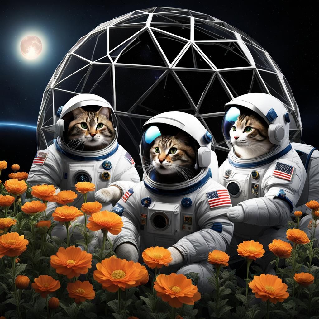 Cats in Spacesuits Tend Lunar Flowers