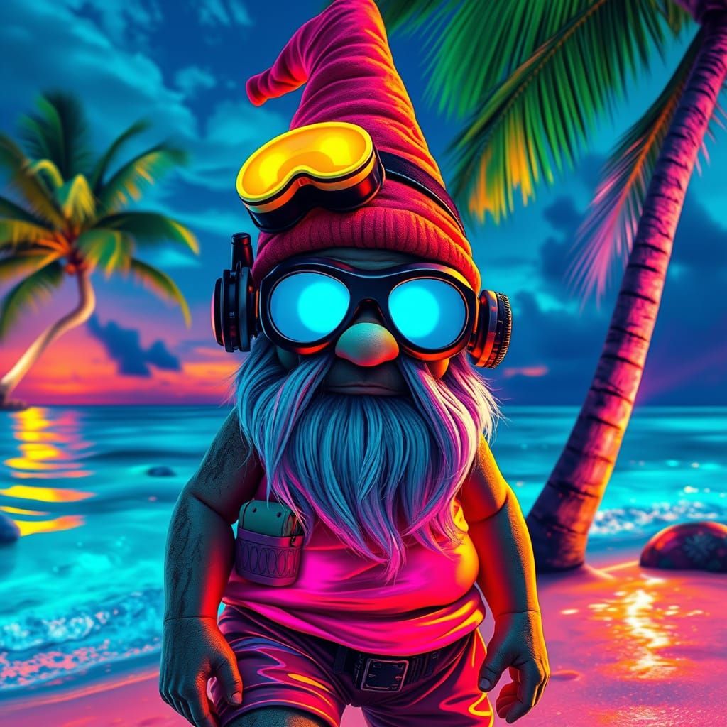 Surreal Gnome on Post-Nuclear Beach, Fauvist Style