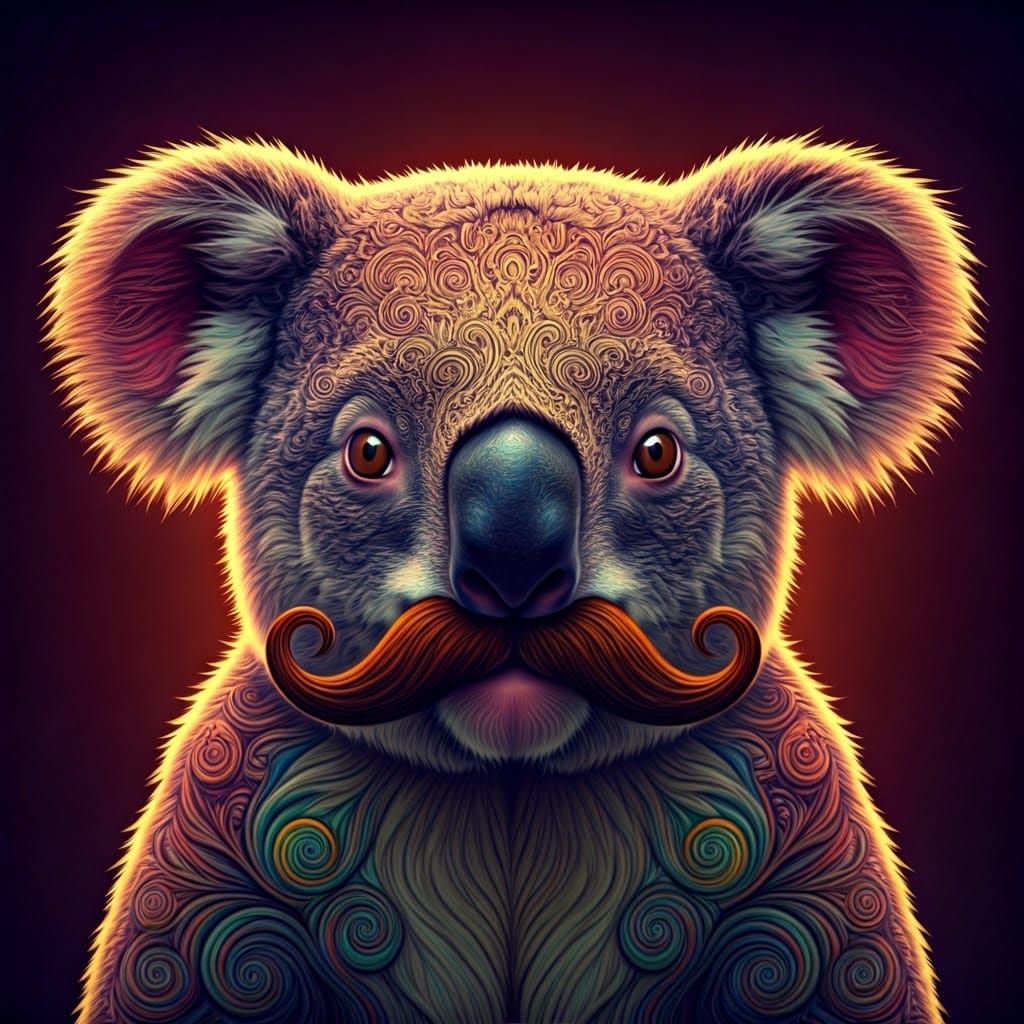 Surreal Koala Portrait in Psychedelic Art Style