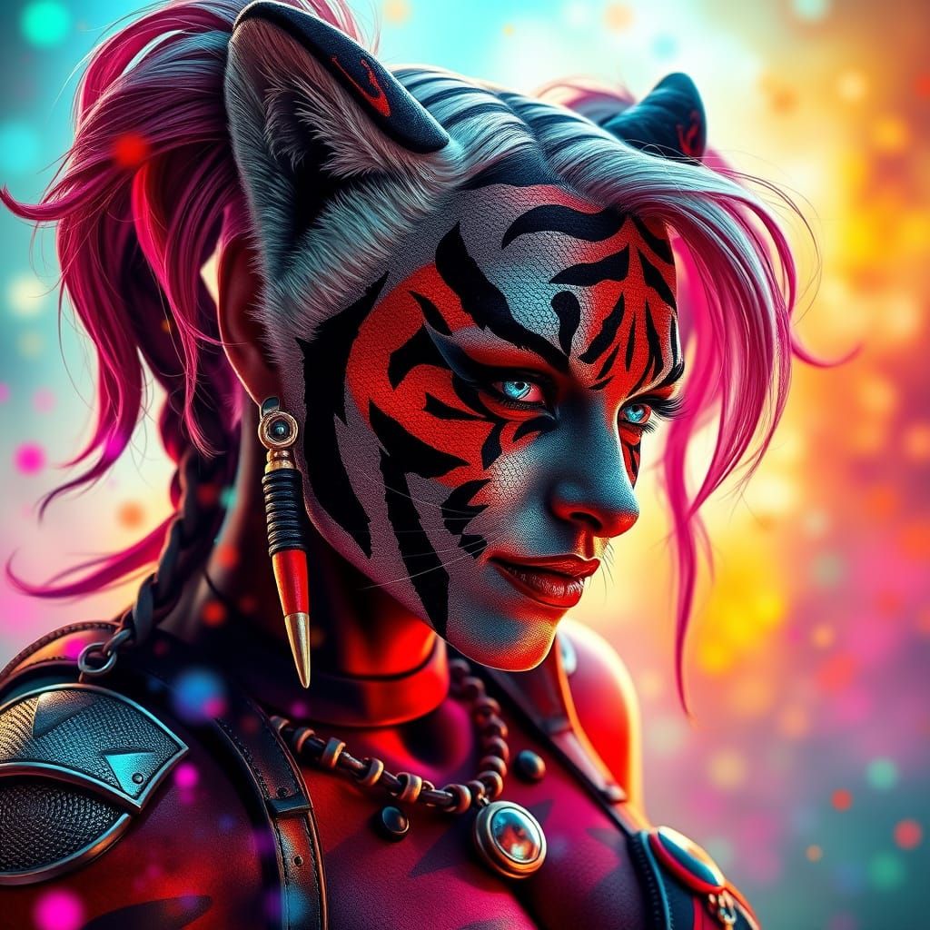 Harley Quinn-Inspired Mermaid Warrior in Painterly Style