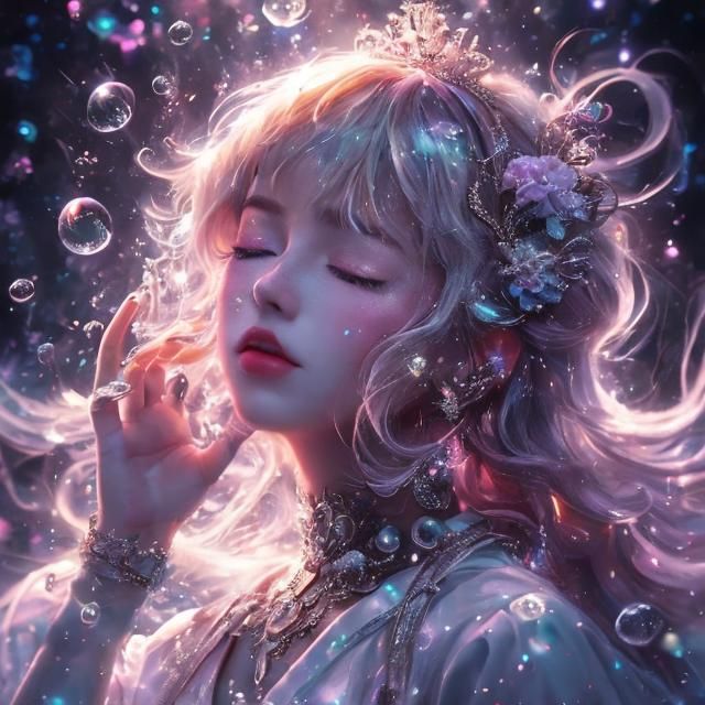 Mythical Woman Portrait Underwater in Vaporwave Style