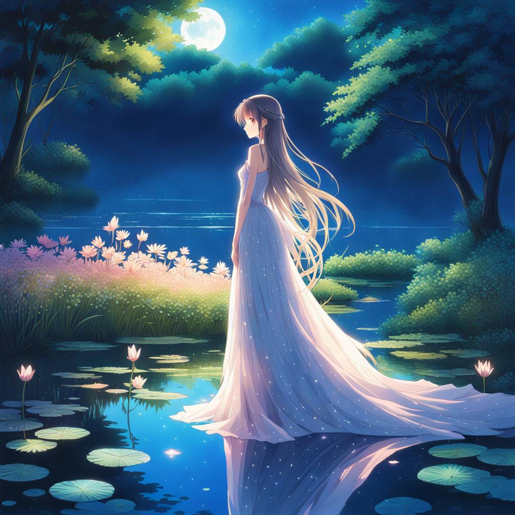 Anime Girl in Luminescent Dress by Shinkai Style