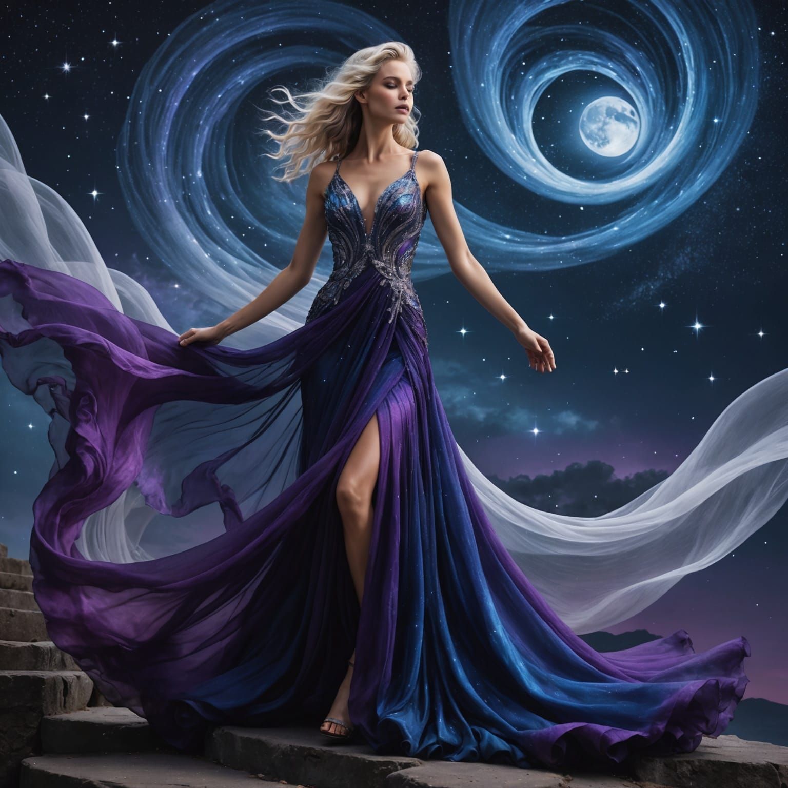 Ethereal Woman Emerges from Nebula in Cinematic Style