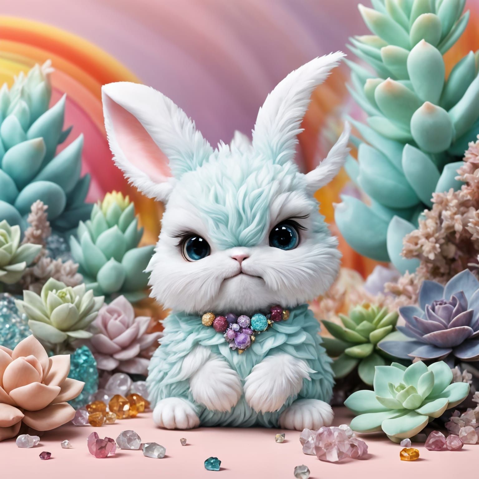 Grumpy Chibi Bunny with Gemstone Eyes