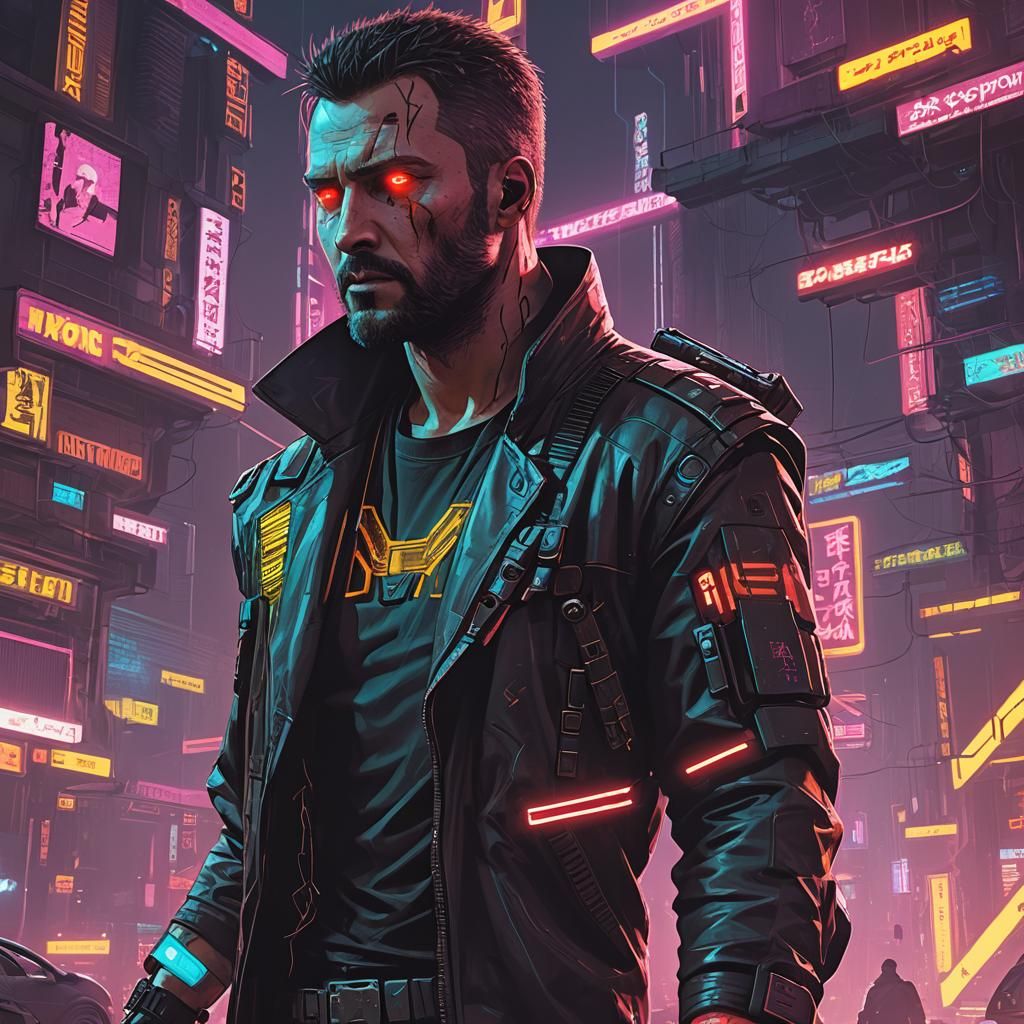 Cyberpunk Killer in Neon Dystopia