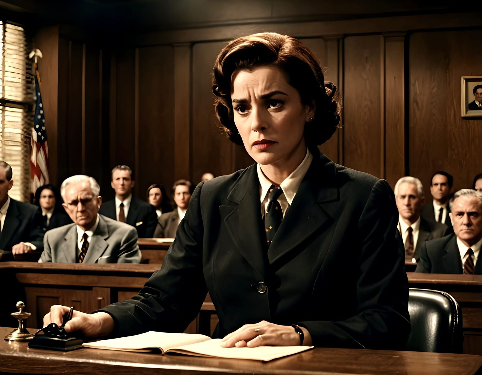 Hyperrealistic Courtroom Drama in 1950s Style