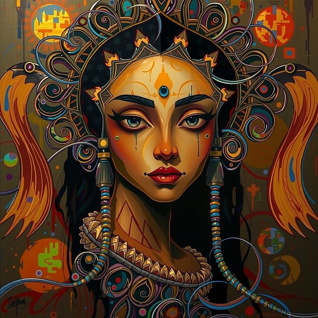 Dynamic Abstract Expressionism with Iridescent Swirls