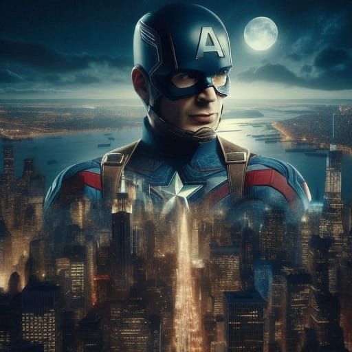 Iron Man Behind Cityscape in Double Exposure