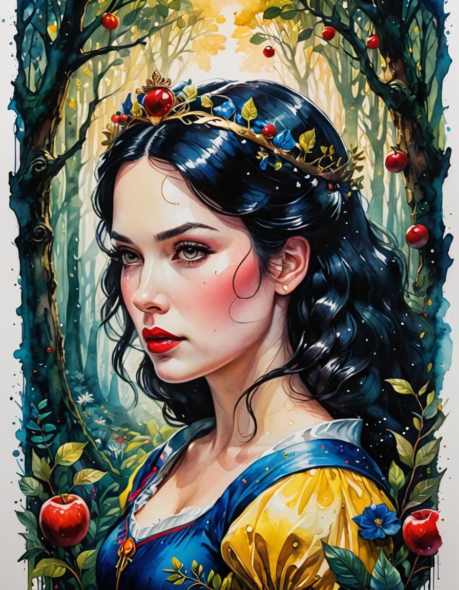 Snow White Portrait in Enchanted Forest Double Exposure