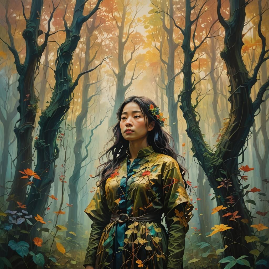 Dreamlike Forest Portrait in Fauvist Style