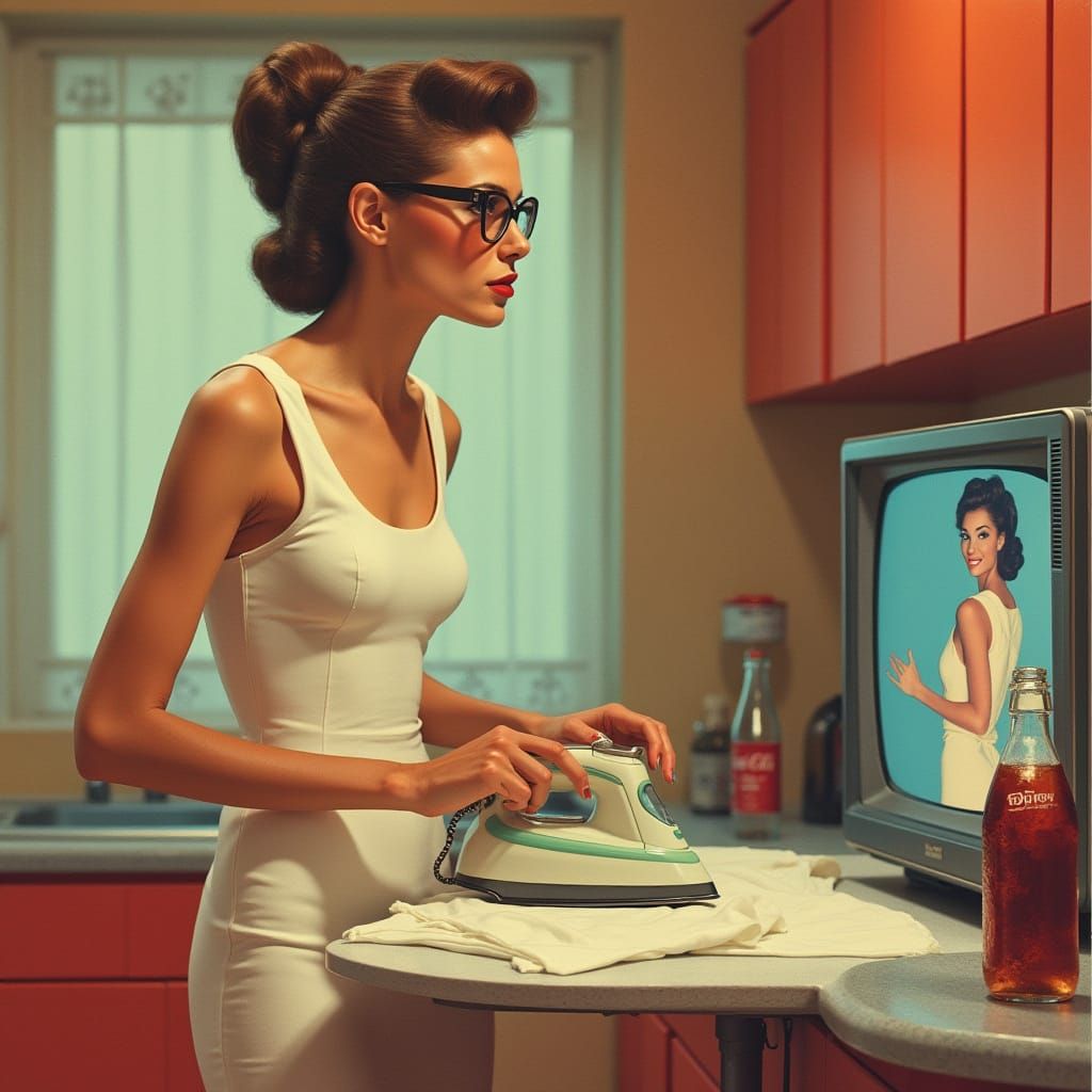 Motherly Devotion in a Retro Kitchen Scene
