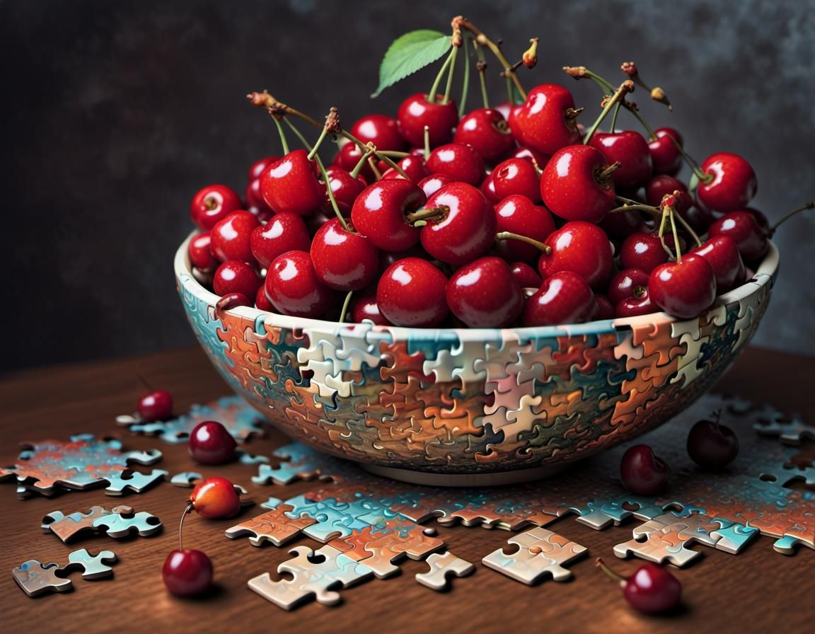 Jigsaw Puzzle Reveals Cherry Bowl in Cyberpunk Style