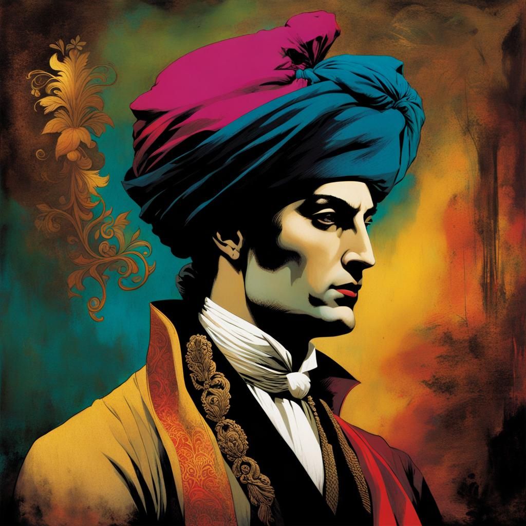 Lord Byron Portrait in Surreal Collage Style