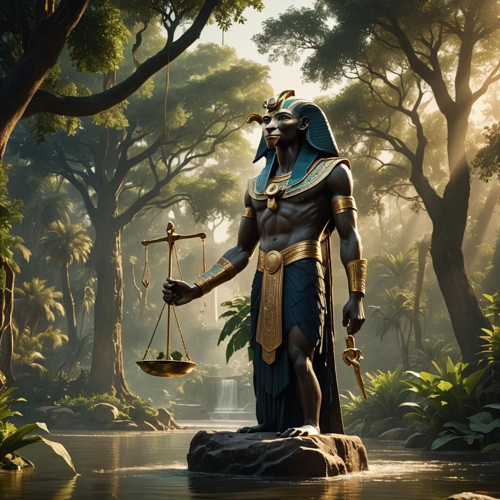 Thoth with Scales of Justice in Golden Light