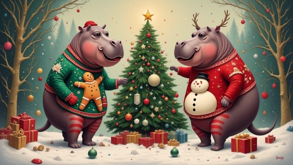 The Merry Christmas hippos