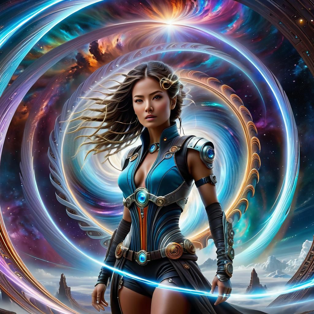 Steampunk Woman at Cosmic Wormhole Portal