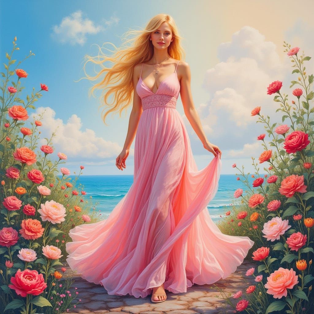 Vibrant Victorian Goddess in Pastel Rainbow Robe